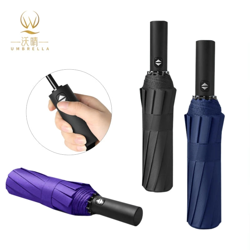 Customized 12k Automatic Windproof Compact UV Three-Folding Umbrellas Unique Classic Design for Business Summer Rainy Day Gifts