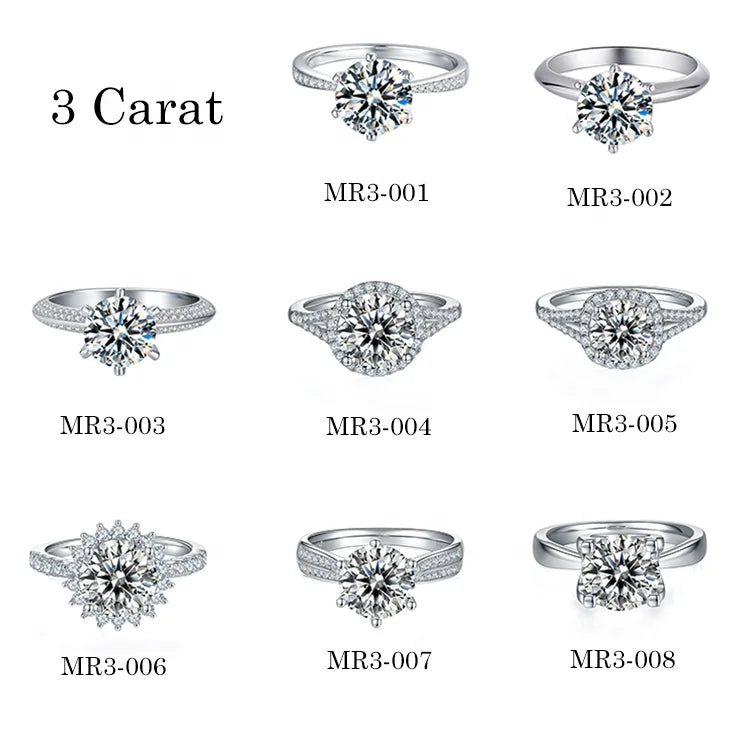 3 Carat Moissanite Ring Big Size Jewelry New Classic  S925 Silver Wedding Moissanite Diamond Ring Engagement Gift
