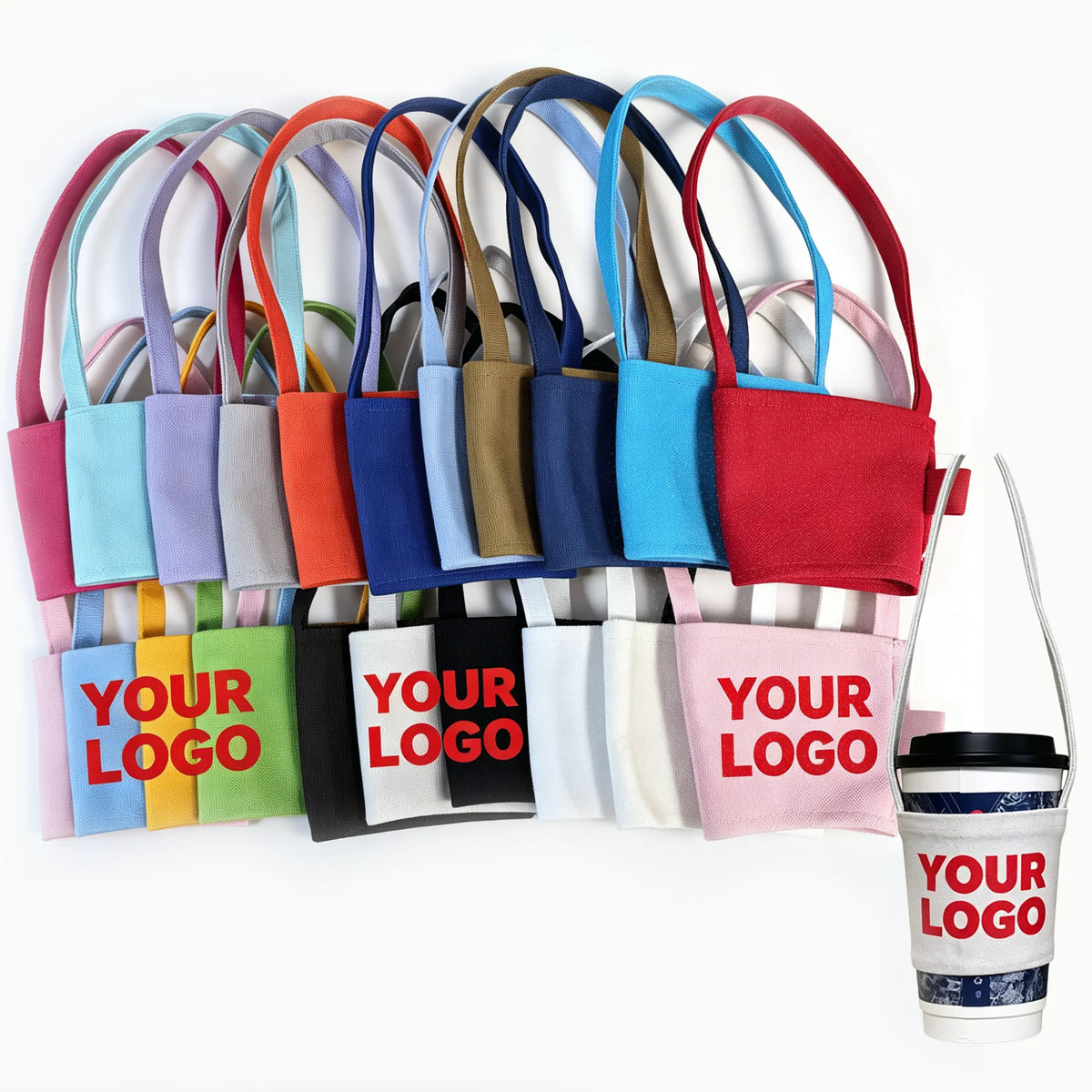 Customizable Fashionable Canvas Sleeves Convenient Reusable Cotton Milk Tea Bag Drink Cup Carrier Recyclable Feature for Coffee