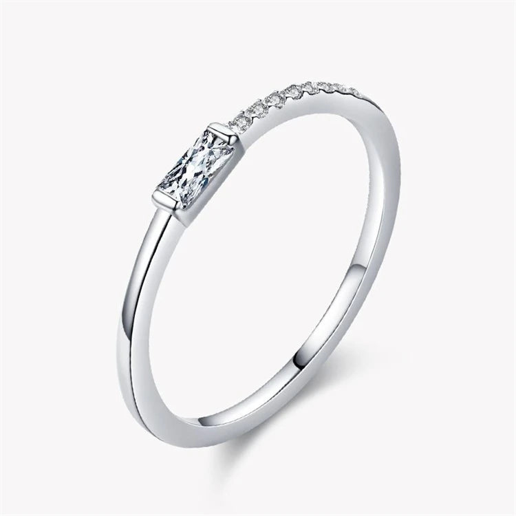 Fine Jewelry 925 Sterling Silver Ring Women Simple baguette CZ Diamond Geometric Stacking Finger Ring
