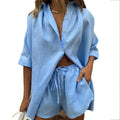 Wholesale Oem Custom High Quality Women Oversize Linen Shirt Short Sets Ladies Linen Shorts Two Piece  for Women 2023