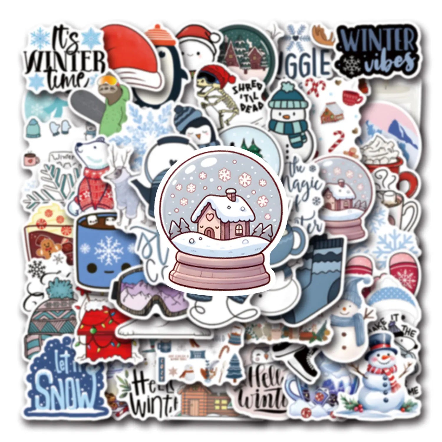 55Pcs Winter Season Cartoon Snow Graffiti Stickers for Book Bottle Decor Christmas Snowflake Festival Sticker