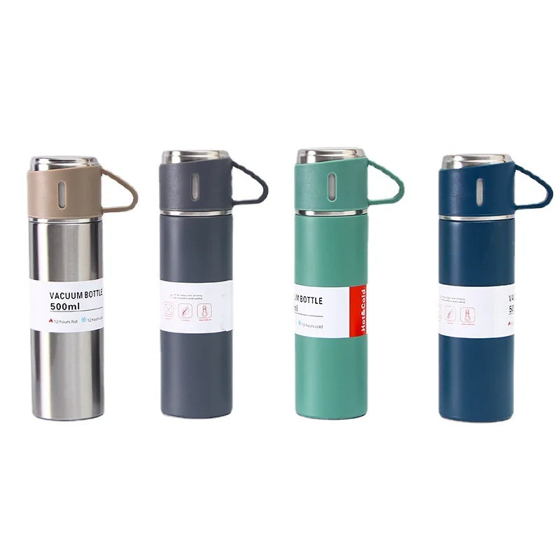 Colorful 500ml Two Cups Gift Set Insulated Double Wall Stainless Steel Vacuum Flask Gift Thermos Set