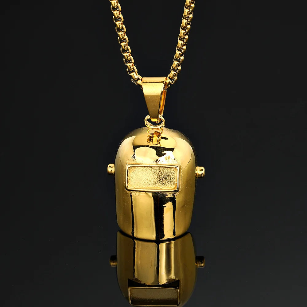 Classic Hip Hop Rap Singer Style Stainless Steel Pendant Necklace for Men Women Gold Plated Link Chain with Zircon Main Stone