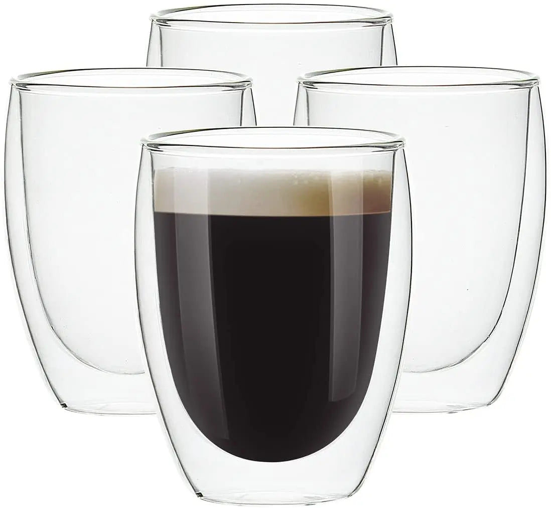 4-Pack 12Oz Glass Cups Double Walled Thermo Espresso Glasses Insulated Coffee Mugs Drinking Glasses