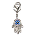 Heavy Duty 2 in I  Clasp Ring Alloy Hollow Hamsa Pendant Key Chain with Crystal Diamond and Resin Evil Eye