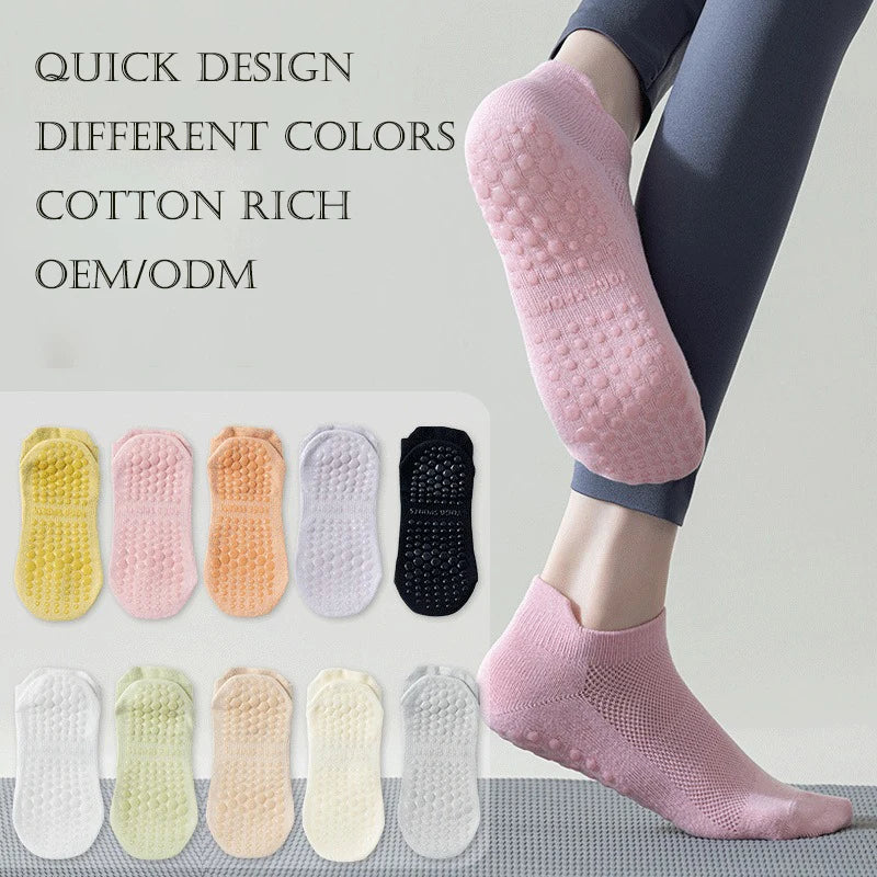 Wholesale Non Slip Pilates Socks With Grips Women Cotton Low Cut Sports Socks for Yoga Ballet Barefoot Workout