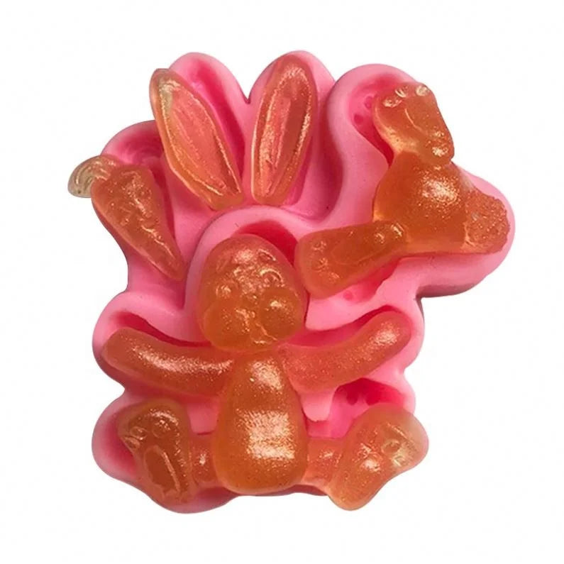 Hengya Silicone Chocolate Mold with Fun Patchwork Rabbit Shape Silicone Sugar Lace Mold 3D Fondant Mermaid Tail Cake Mold