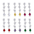 Elegant Geometric CZ Drop Earrings-925 Sterling Silver & Colorful Zirconia-for Weddings & Parties-Multiple Colors Available