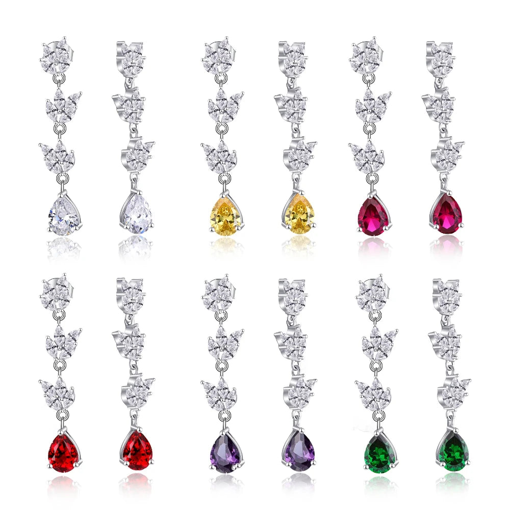 Elegant Geometric CZ Drop Earrings-925 Sterling Silver & Colorful Zirconia-for Weddings & Parties-Multiple Colors Available