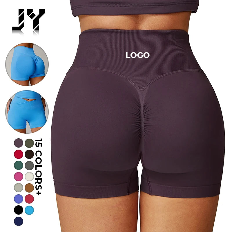 Joyyoung Custom Logo Women Gym Sport Wear Fitness Workout Seamless Yoga Pants Scrunch Butt Lift Leggings Yoga Shorts