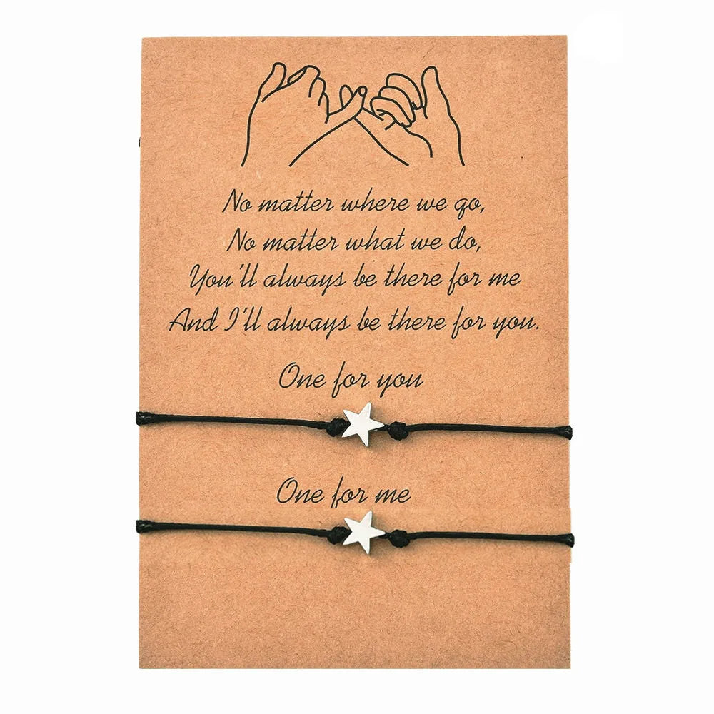 Bracciale a Stella Handmade Card Bracelet Jewelry 2Pcs Adjustable Star Rope Bracelet for Best Friends Couples Gift