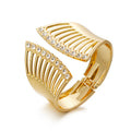 Guardian Angel Feathers Hinged Bangle Bracelets for Women Wide Grooved Crystal Punk Statement Gold Fashion Bangles