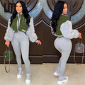 Liu Ming New Fashion Women Casual Patchwork Furry Sleeve Sportswear Baseball Winter Jackets Coats