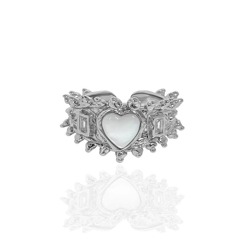 Solid S925 Sterling Silver Dainty Valentines Heart Wreath Stylish Gift Statement Ring