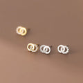 Fashion Jewelry 925 Sterling Silver Earrings Geometric Two Round Circles Diamond Zircon Gold Plated Stud Earrings Women