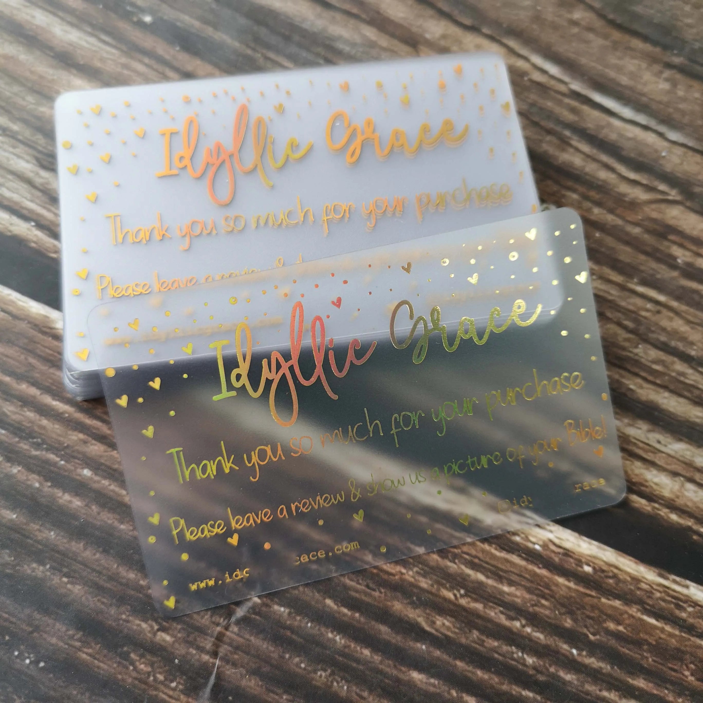 2024 Hot Custom Holographic Foil Stamping CMYK Offset Printed 0.38mm Thick Transparent PVC Business Cards Membership Credit Card