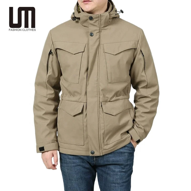 Liu Ming Custom Logo Printed Winter Men Clothing Thick Warm Fleece Lined Windbreaker Plus Size Jackets Hoodie Coat