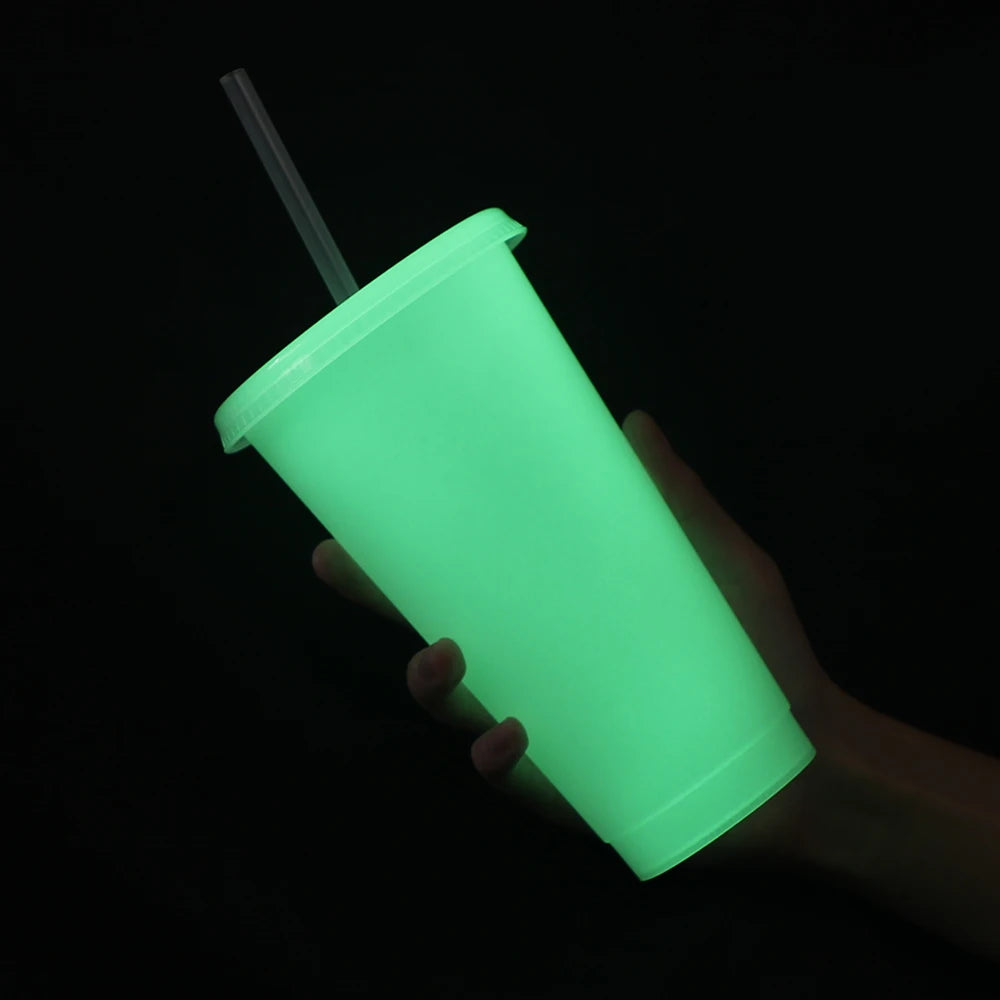 New Design 24 oz  Tumbler Mug Glows in the Dark Shiny Tumbler Straw Cup