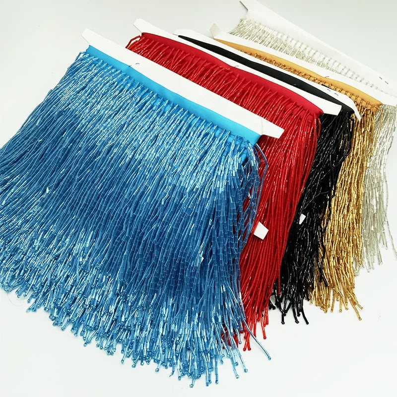 20cm Long Fringe Trim Ribbon Sewing Fringe Tassel for Latin Skirt Dress Stage Clothes Curtain 5.5Yards/Pack