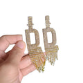 EM1307 Boho Holiday Jewelry Big Rhinestone Crystal Initial Earring Gold Large Letter Alphabet Tassel Stud Earrings for Women