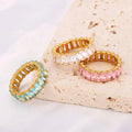 Fashion Stainless Steel Jewelry 18K Gold Plated Iced Out Colorful Cubic Zircon Baguette CZ Tennis Ring