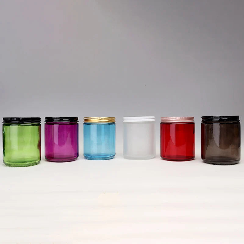 Painted Color Spray Coating Straight Empty 8oz 250ml Red Glass Candle Jar Frosted Candle Holder with Lid for Candle Making