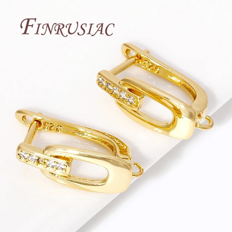 18K Gold Plated Earwires Fastener Earring Fixtures Accessories Brass Zircon Earrings Hook Clasp Findings DIY Irregular Shape for