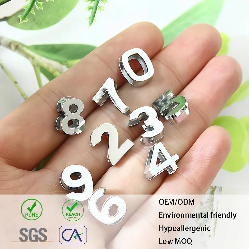 Wholesale Cute Zinc Alloy Slide Number Charms Jewelry 10mm Custom DIY Personalized Smooth Arabic Numerals Bracelet Unisex Gift