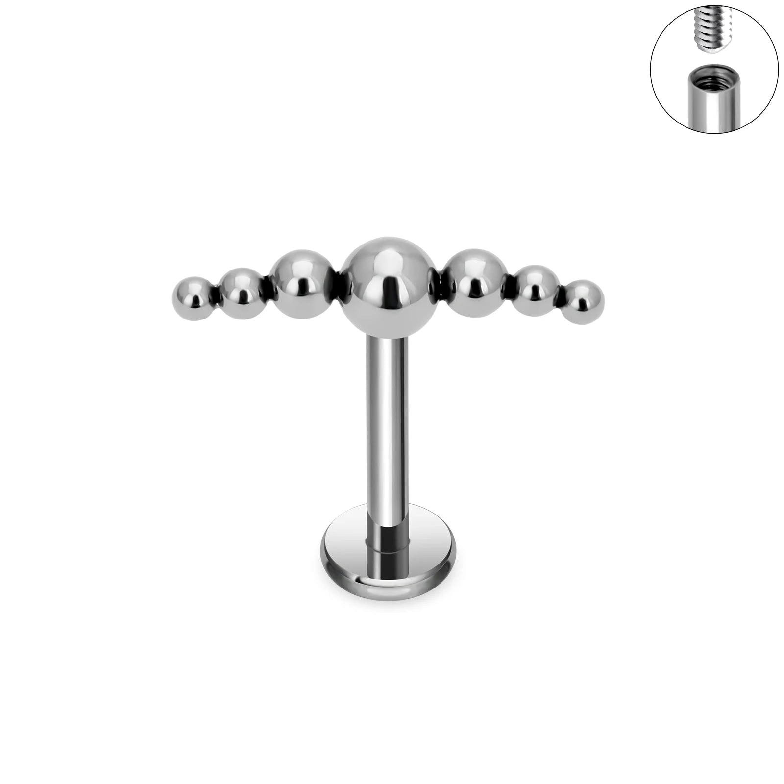 G23 ASTM F136 Titanium Internally Threaded Lip Labret Push Ear Fit in Trio Ball Labret Nose Stud Fashion Body Piercing Jewelry