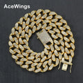 AC008 20mm Chunky Crystal Chain Iced Out Hip Hop Men Alloy Crystal Cuban Chain Necklace Bling Bling Jewelry