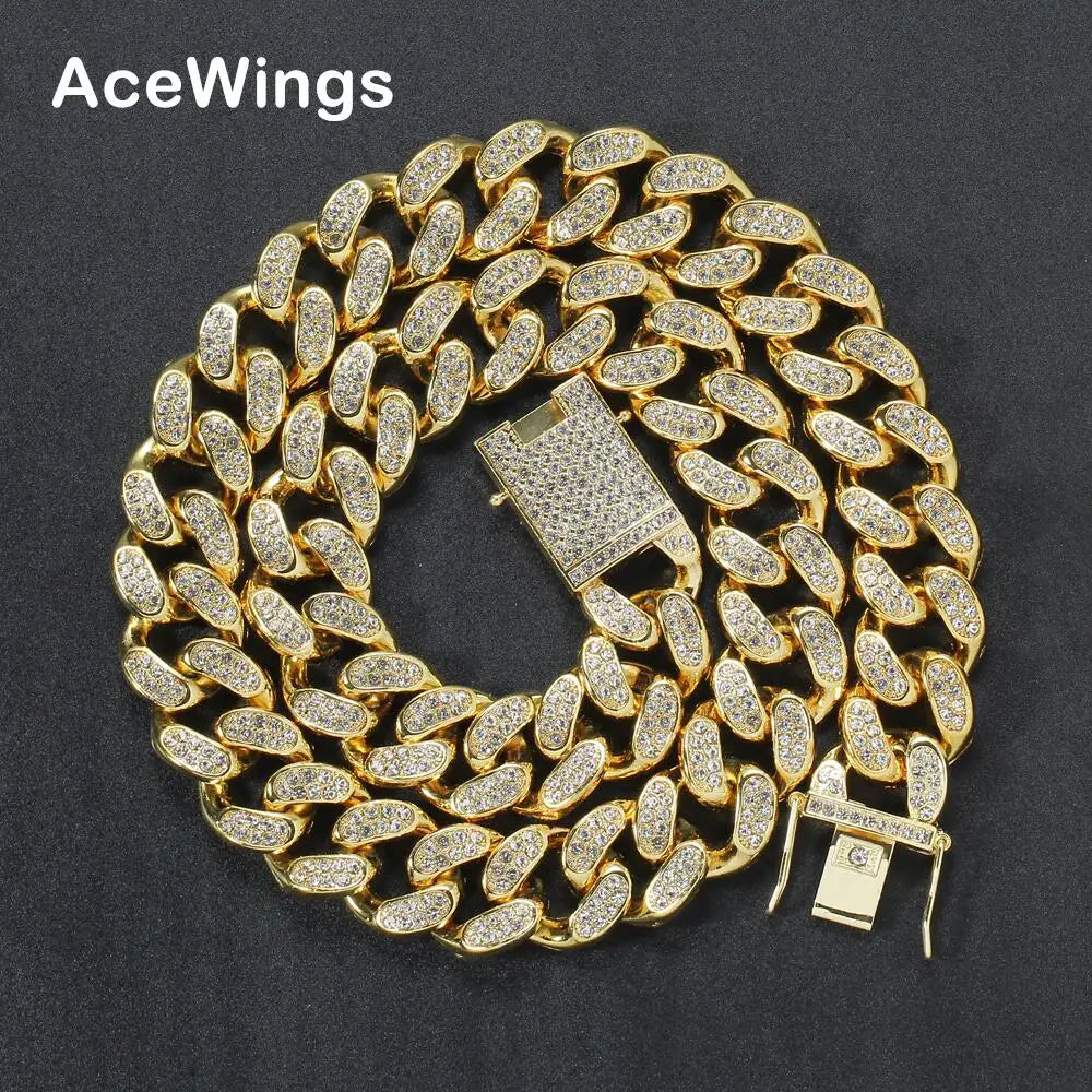 AC008 20mm Chunky Crystal Chain Iced Out Hip Hop Men Alloy Crystal Cuban Chain Necklace Bling Bling Jewelry