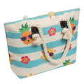 Large Canvas Striped Beach Bag With Zipper Top Closure Waterproof Lining Tote Shoulder Bag for Gym Beach Travel
