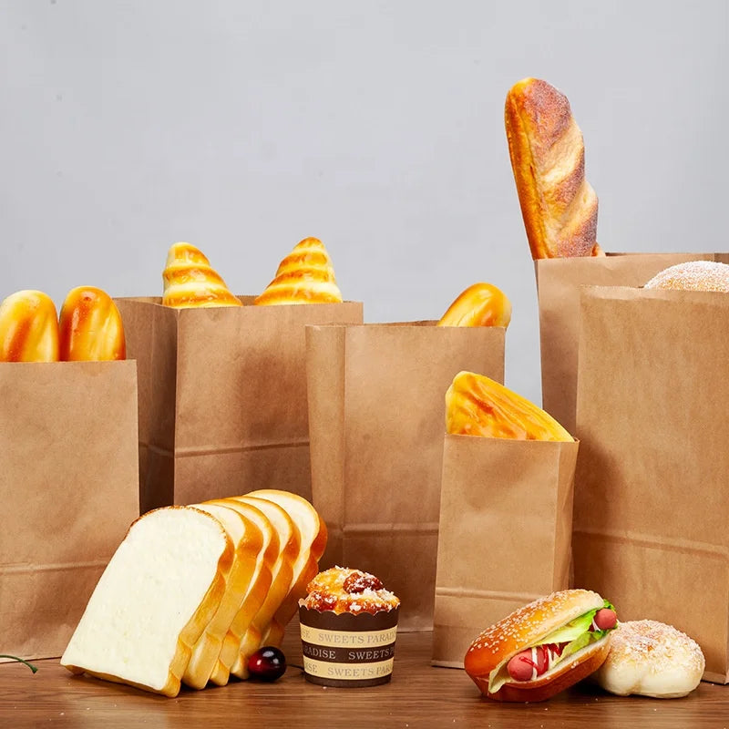 China Retail Mini Square Bottom Greaseproof Grease Proof Candy Cake Bread Biodegradable PLA PE Kraft Paper Bags for Bakery