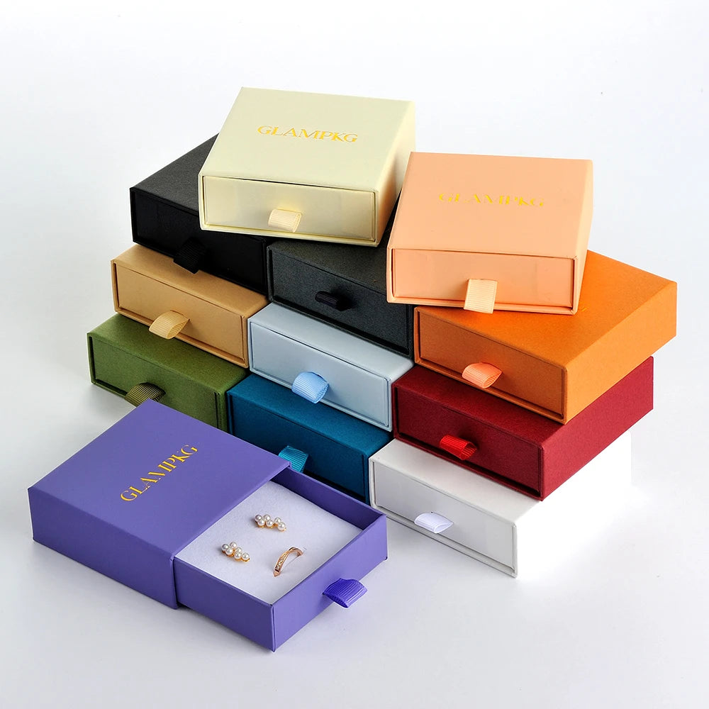 GLAMPKG Custom Jewelry Packaging Paper Boxes Cardboard Drawer Sliding Jewellery Gift Packaging Pouch Sliding Bracelets Boxes