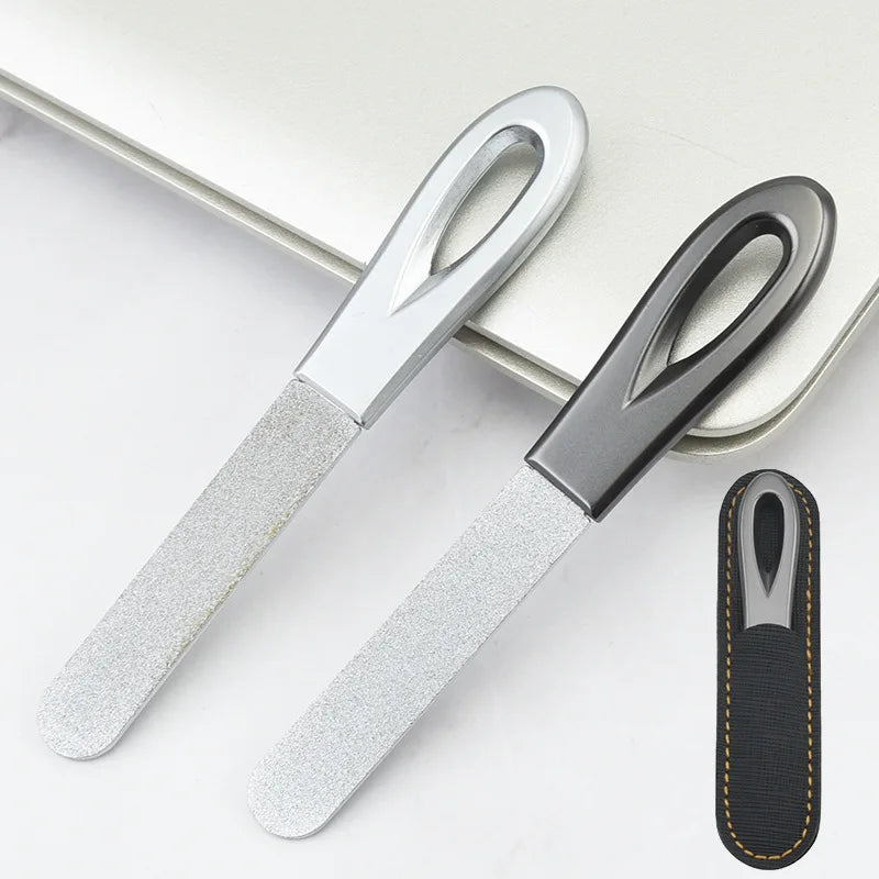 FOCSTAR New Double Sided Stainless Steel Meta Nail File with Anti-Slip Handle and Leather Case (BT5052)