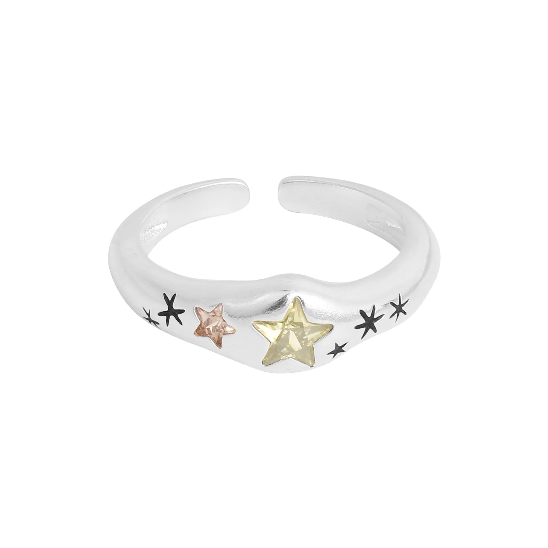 Unisex Bezel Setting Micro-Inlaid Star Zircon Ring Geometric Design S925 Sterling Silver Rhodium Gold Plating Wedding