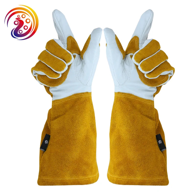 16 Inch Long Cow Split Leather Cuff Heavy Duty Welding Gloves Wear-resistant Gardening Protective Hand Gloves