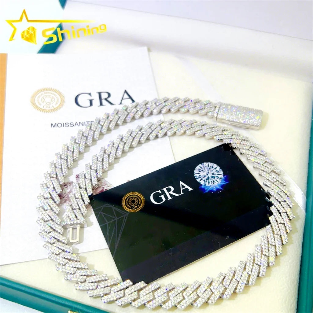 Hot Sale Wholesale Price 925 Sterling Silver 10mm 12mm GRA Certificate Iced Out Moissanite Cuban Link Chain