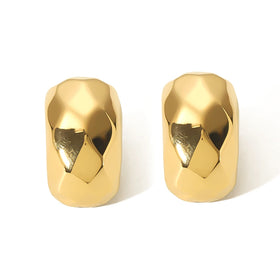 Retro French Designs Stainless Steel Geometric Multicurve Trimmed Surface Chunky Stud Hoop Earrings for Women Anti-tarnish