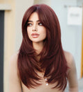 Layered Burgundy Wigs with Bangs Long Red Wigs for Women Heat Resistant Natural Synthetic Hair Women Pelucas Perruques