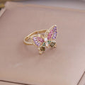 Adjustable Butterfly Colorful Zircons Crystal Copper Women Rings with Good Quality Jewelry