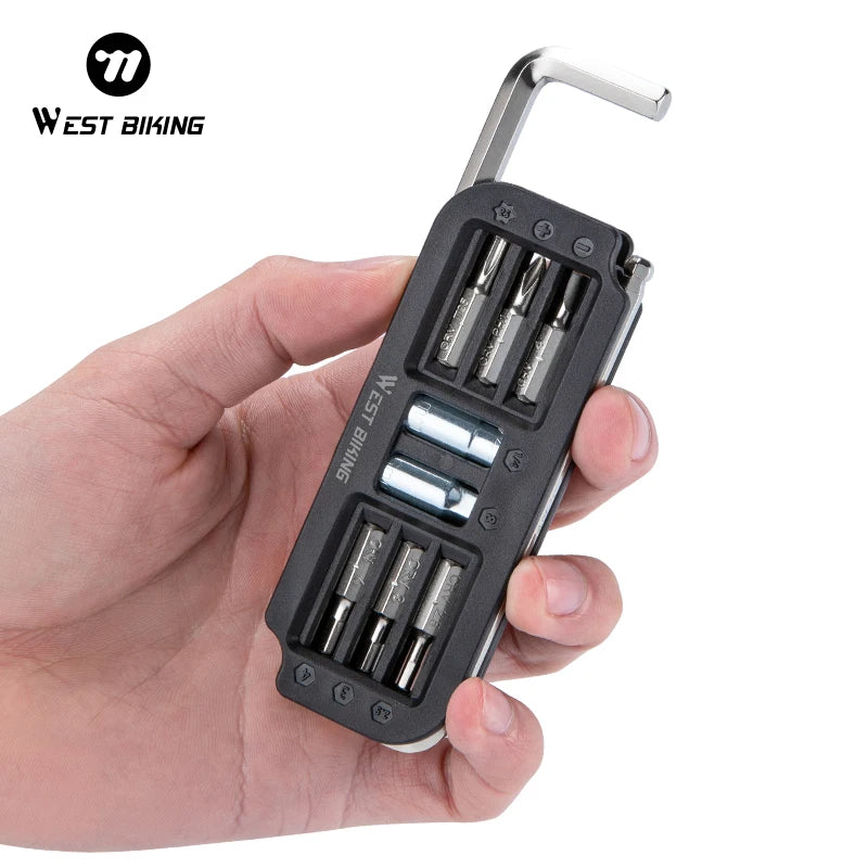 WEST BIKING 10-In-1 Multi Functional Tool Set Magnetic Retachable Bike Tool Set Multi Scenario Use Bicycle Steel Repair Tool