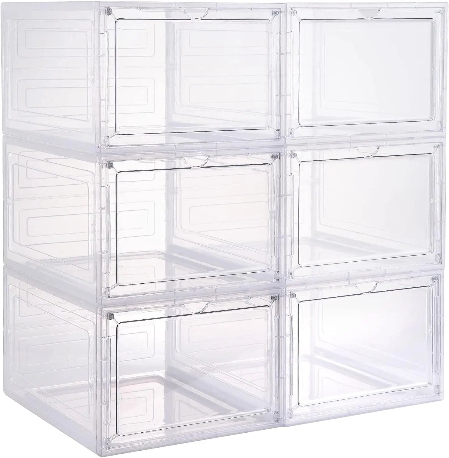 12-Pack Clear PP Plastic Foldable Eco-Friendly Stackable Shoe Storage Boxes Space-Saving Closet Shoe Rack with Sneaker Container