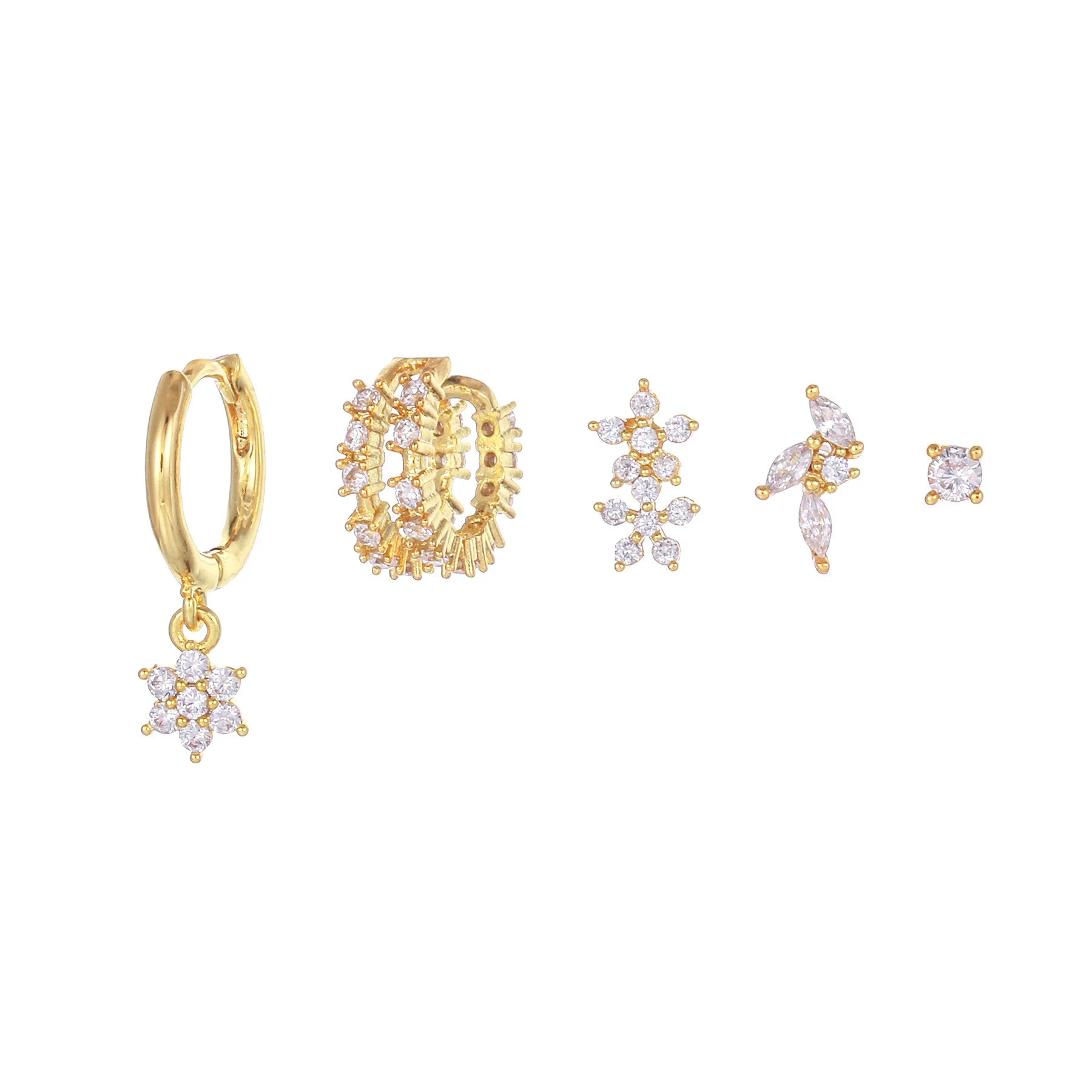 5pcs New Design Fashion Jewelry Earrings Set18K Gold Plated Brass Earrings Set Geometric Zircon Five Pieces Earrings for Women