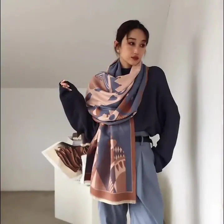 2025 Fashion New Style Autumn/Winter New Women's High-quality Scarf with Cartoon Poker Pattern Warm Versatile and Long Shawl
