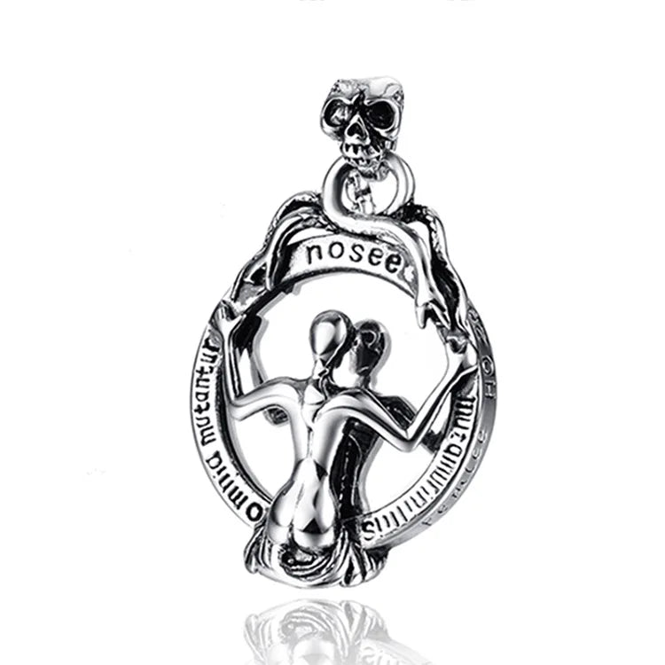 Punk Stainless Steel Magic Mirror Necklace Magic Mirror Skull Necklace Stainless Steel Cross Pendant Necklace for Men