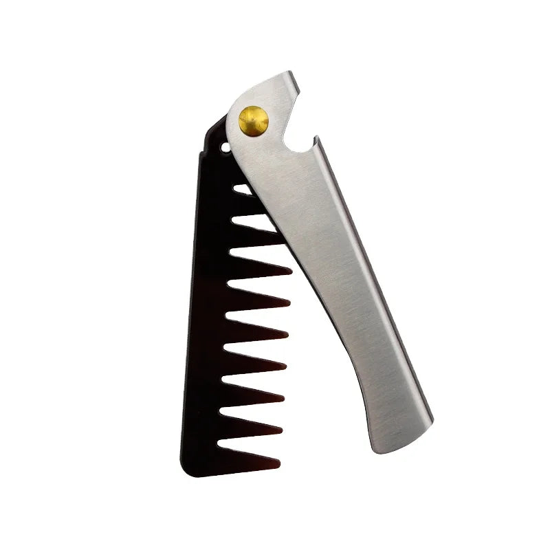 Hot Sale Priavate Label Custom Beard Styling Tools Portable Folding Beard Comb Metal Wide Tooth Beard Comb for Men