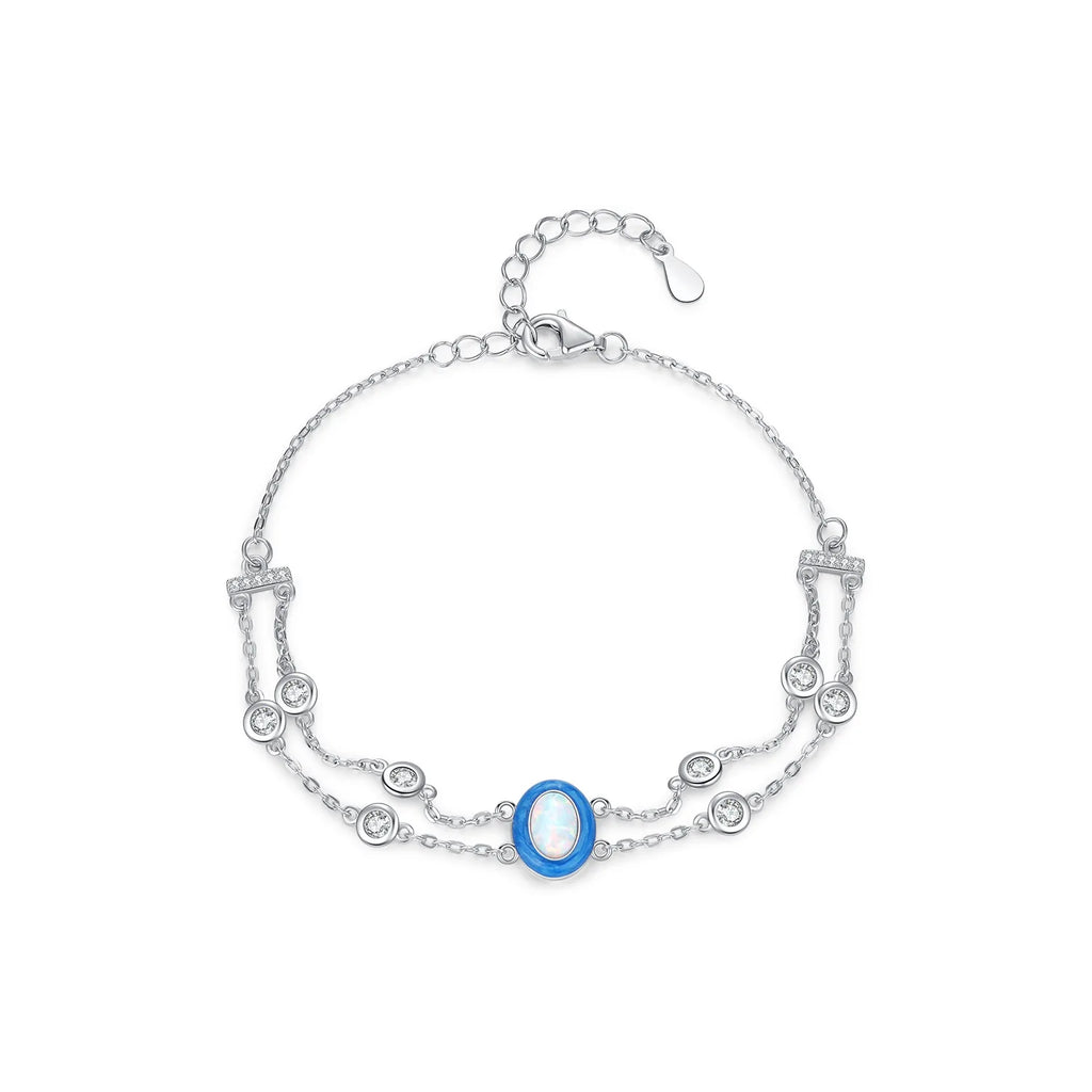 925 Sterling Silver Fine Chain Link Bracelet Exquisite Multi-Layer Gradient Color Enamel Opal Bracelet CZ Stackable Bracelet for
