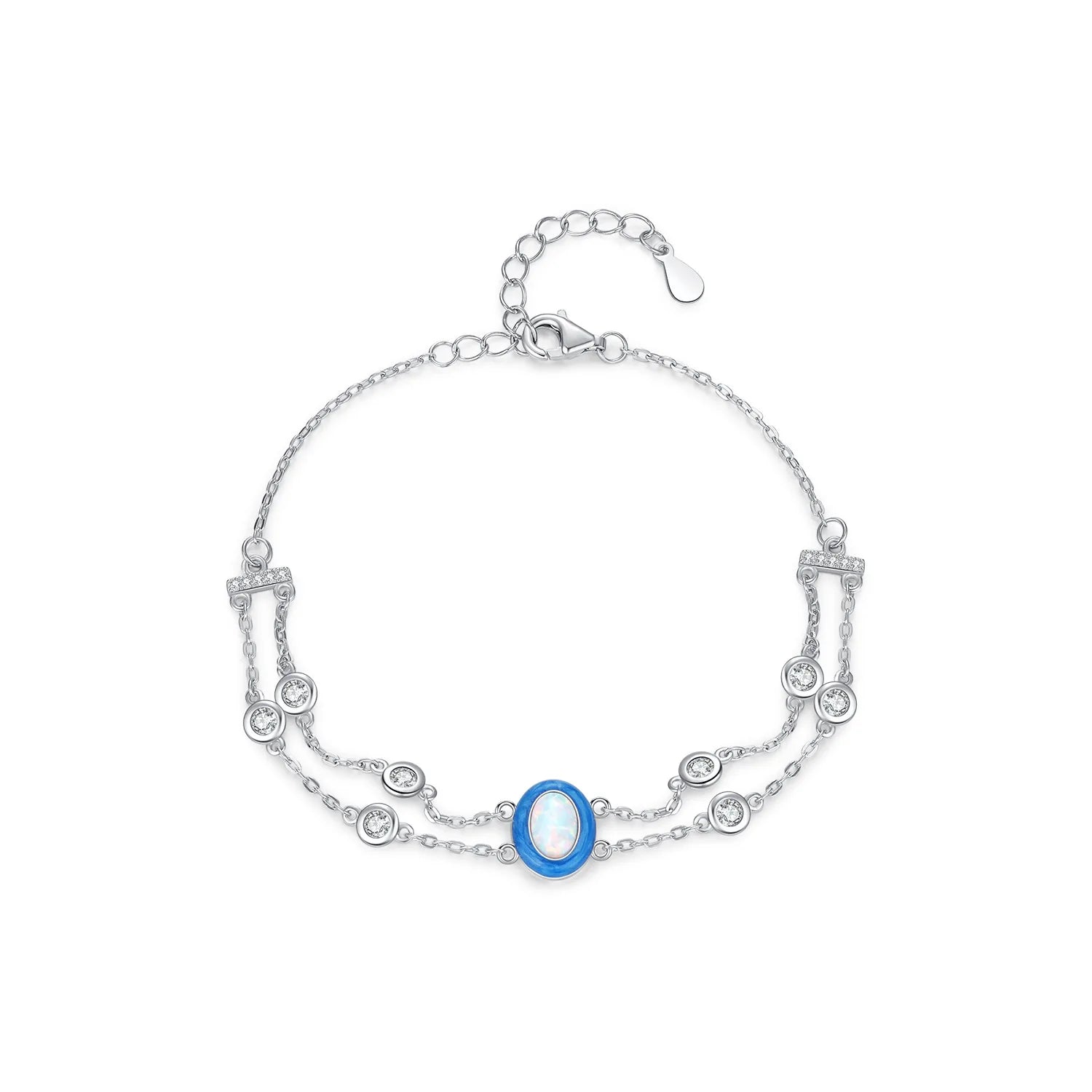 925 Sterling Silver Fine Chain Link Bracelet Exquisite Multi-Layer Gradient Color Enamel Opal Bracelet CZ Stackable Bracelet for